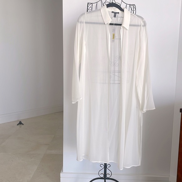 NWT EILEEN FISHER CRINKLED SHEER CREAM SILK MIDI JACKET - Picture 5 of 9